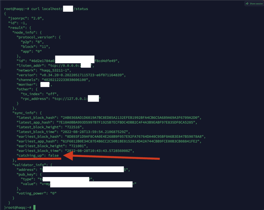 Haqq TestNet catching _up false